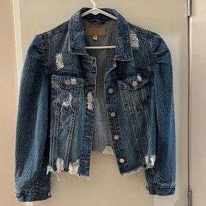 Blank NYC Distressed Dark Blue Denim Jacket - Women SIZE M